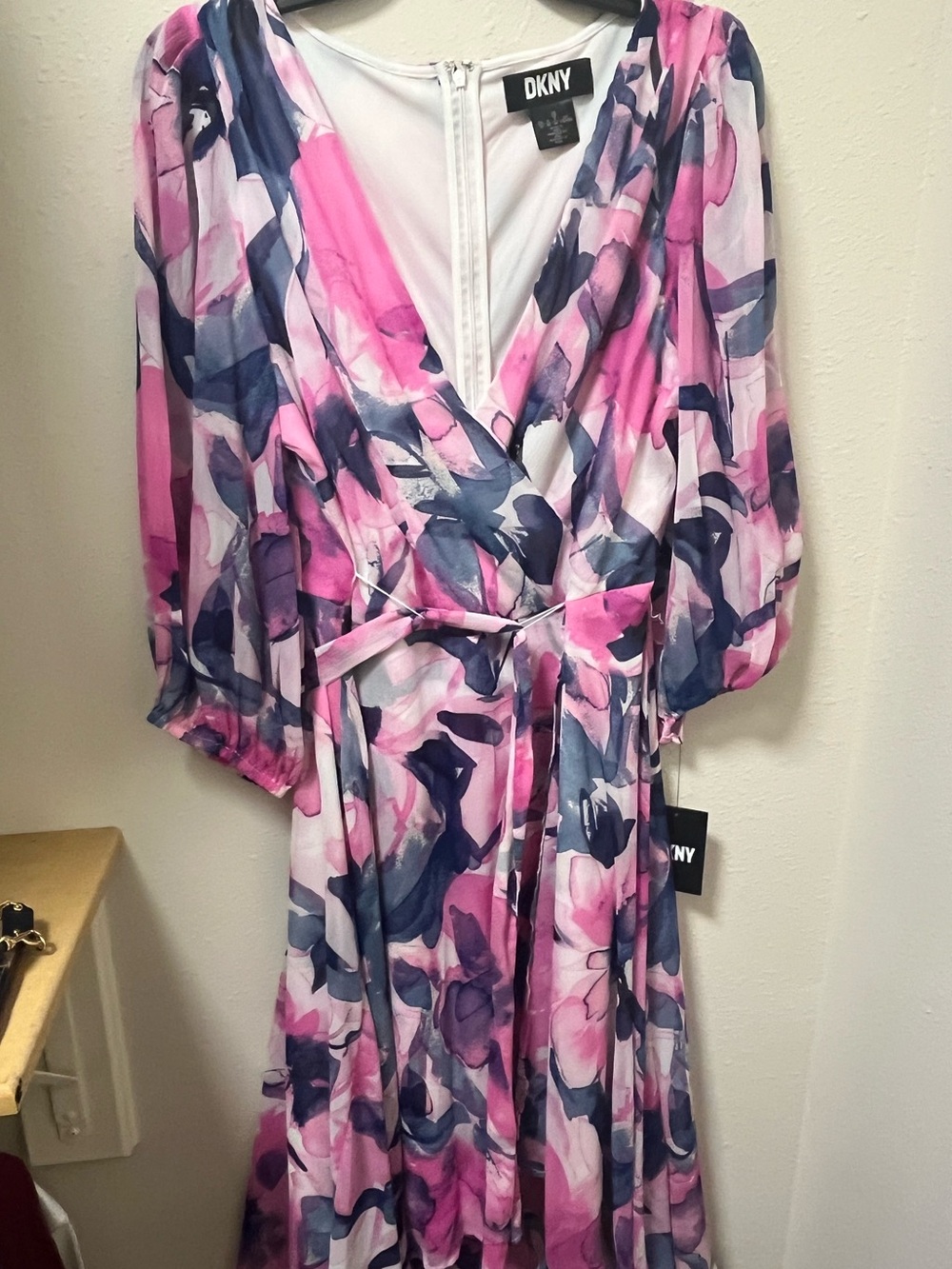 DKNY White & Pink Abstract Floral Dress